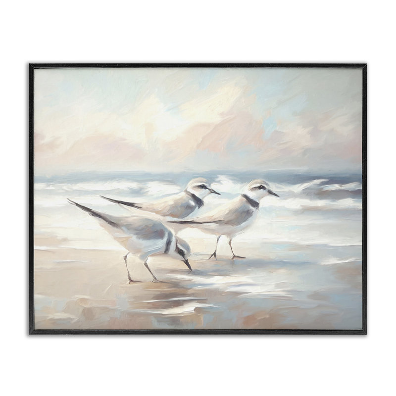 Baie avec oiseaux de plage, estampe numérique par Ramona Murdock, H 24 po x l 30 po, Giclée encadrée noir minuit
