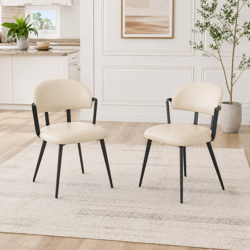 47cm H Upholstered Metal Side Chair, Beige