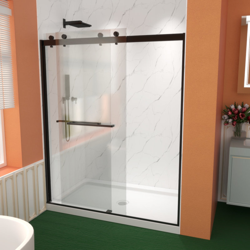 Premium Sliding Shower Door,60"Wx74"H, Adjustable Width 56-60", 5/16" Tempered Glass, Matte Black