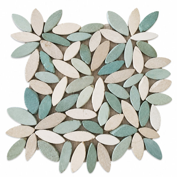 CNK Tile Mix White And Sea Green Flower Pebble Stone Mosaic Tiles