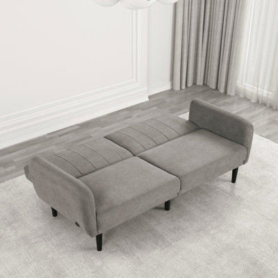 Futon gris contemporain qui se transforme facilement en lit, accoudoirs souples, support de dossier en fer, revêtement en tissu, ressorts ensachés, profondeur de produit de 81 pouces