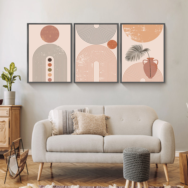 Style bohémien - ensemble de 3 impressions encadrées sur toile, H 16 po x l 36 po x P 1,5 po, Cadre noir