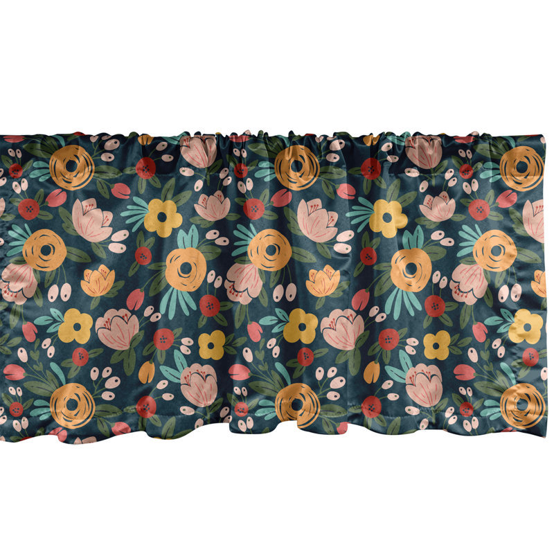 Multicolor Floral Satin Polyester Rod Pocket Valance Set