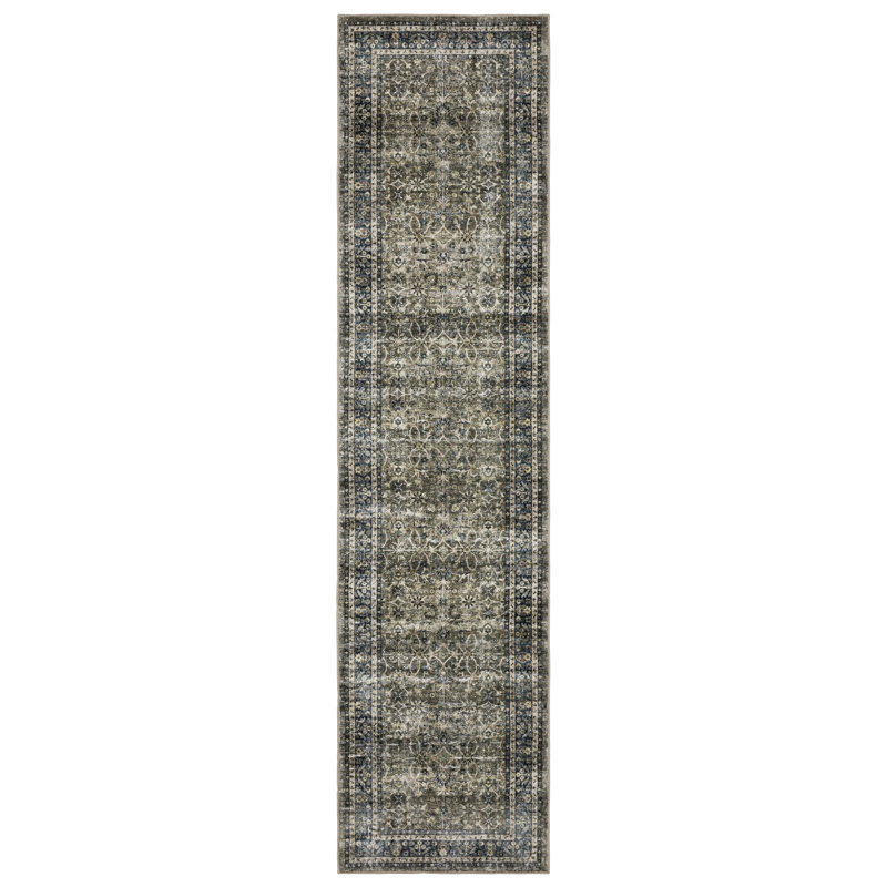 Tapis lavable gris anthracite / bleu Waxman, Tapis de couloir 2 pi x 8 pi
