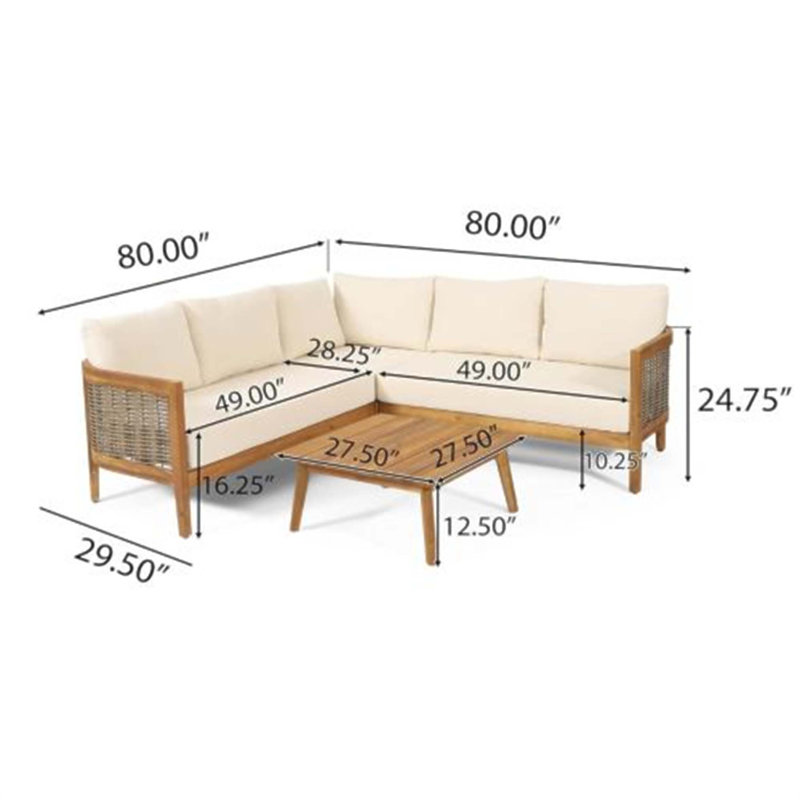 4-Piece Outdoor Acacia Wood Sofa Conversation Set With Water-Repellent Cushions And PE Wicker, Perfect For Patio And Garden