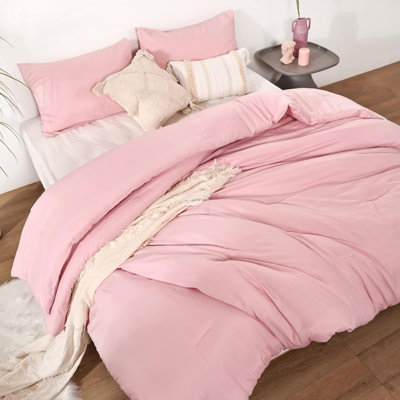 King Size Comforter Set Pink, 3Pcs (1 Boho Pink Comforter & 2 Pillowcases) All Season Bedding Soft Lightweight Bedspread Blanket Quilts