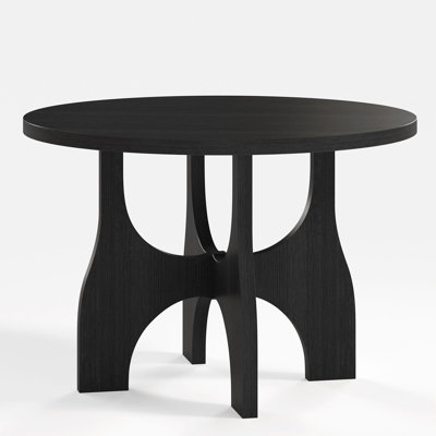 Table de conférence ronde compacte de 110 cm (43,3 po) avec piètement en bois, table de réunion de bureau, noire