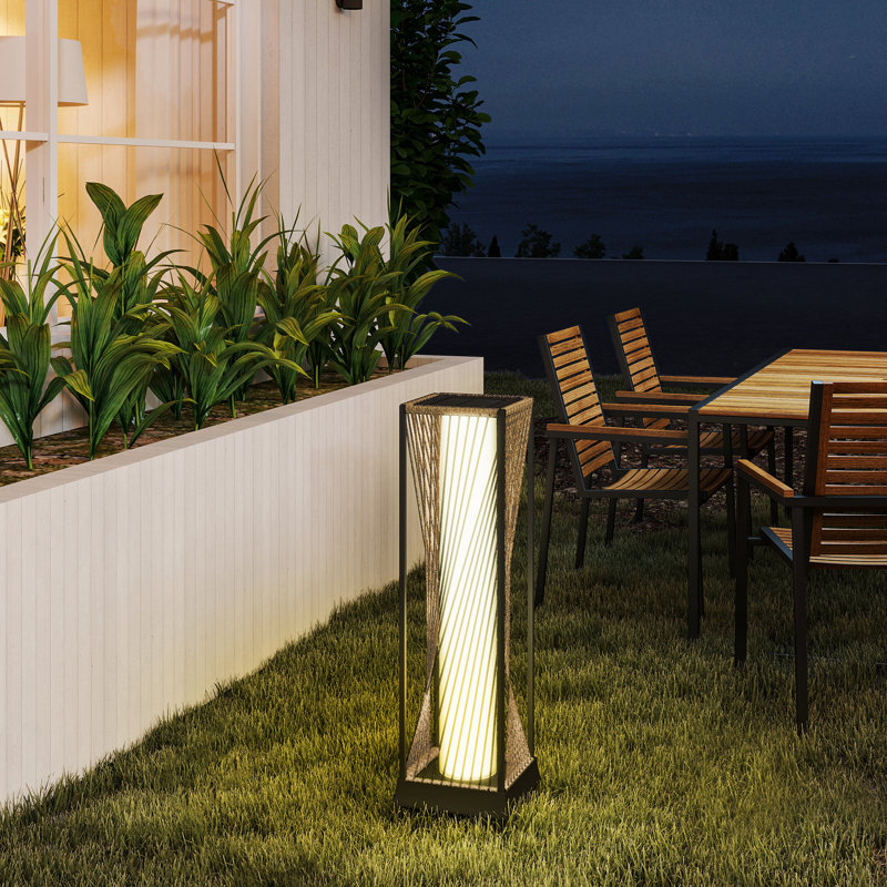 Sand Brown Solar Powered Rattan Deck Light