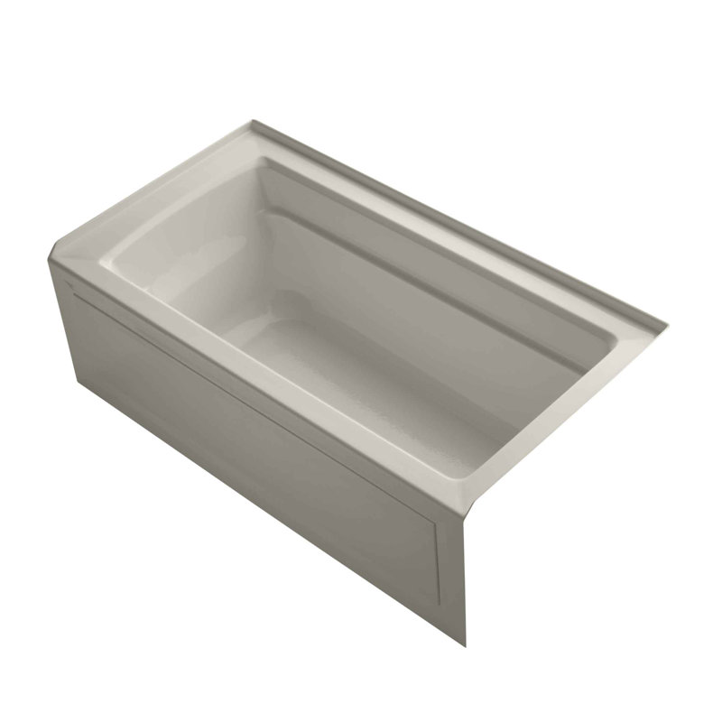 Archer 60" x 32" Soaking Acrylic Bathtub with Heater, Sandbar, Right