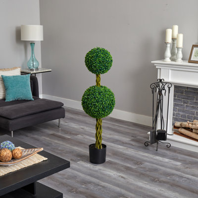4 pi Arbre topiaire artificiel en buis avec tronc tissé, résistant aux rayons UV (intérieur / extérieur)