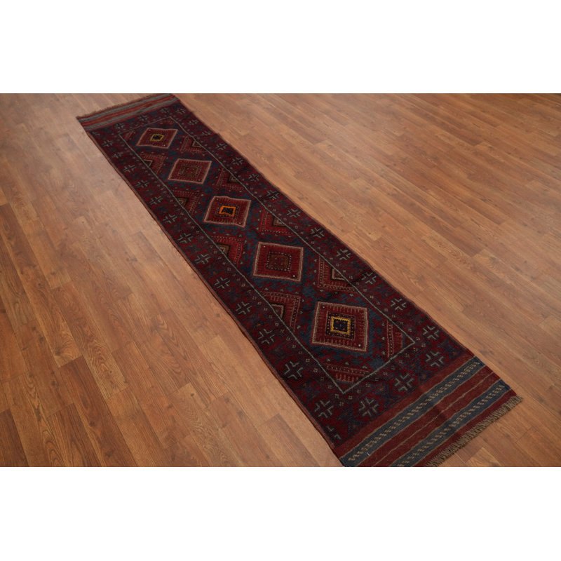 Geometric Wool Traditional Afghan Runner Rug 2x8