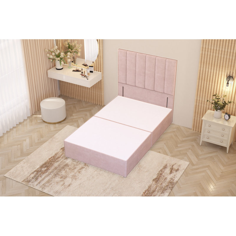 Asterin Divan Bed Base with 54" Floor Standing Headboard Plush Velvet, Double (4'6), Pink, No Drawers