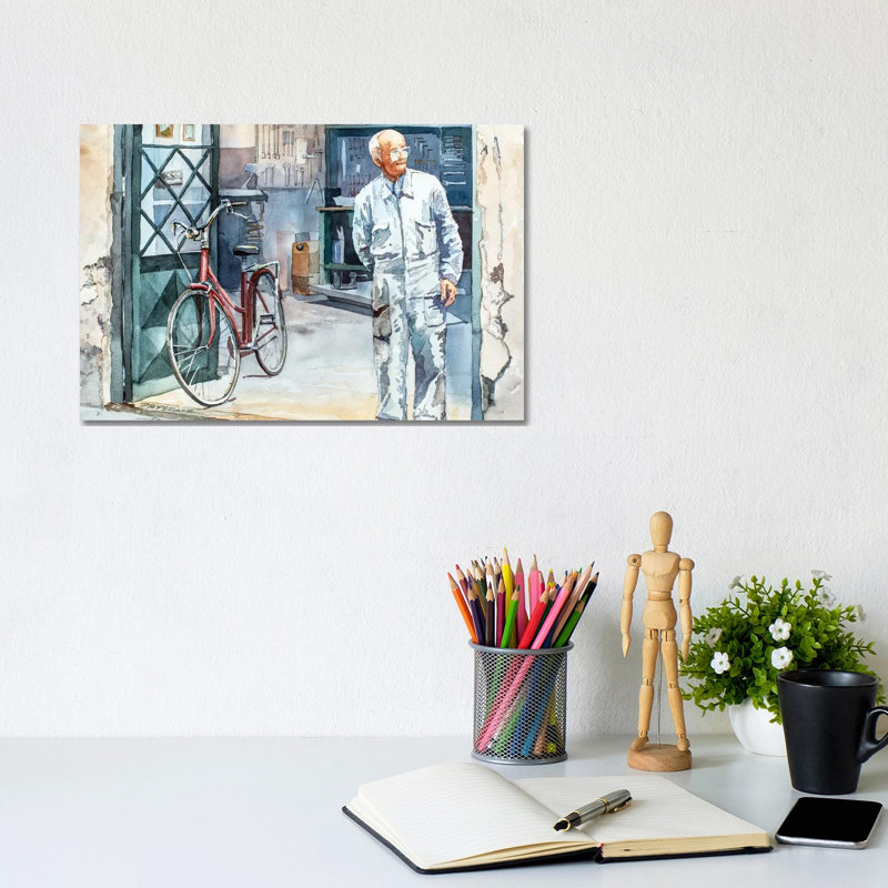Bicycle Repairman by Bill Drysdale - Wrapped Canvas Print, Wrapped Canvas, 20.32 cm H x 30.48 cm W