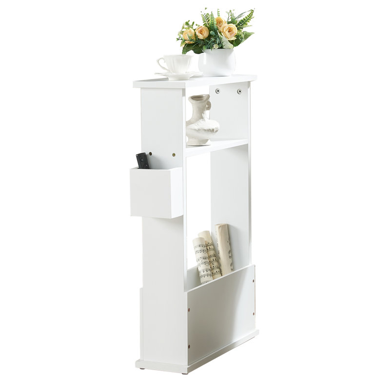 Table d'appoint étroite avec tablette de rangement, table de bout mince avec porte-revues et télécommande, table de chevet à petit espace pour le salon ou la chambre à coucher