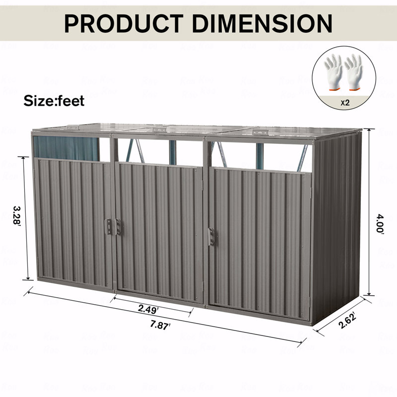 La poubelle contient 3 poubelles en métal pour le rangement des ordures, en acier galvanisé inoxydable, Gris
