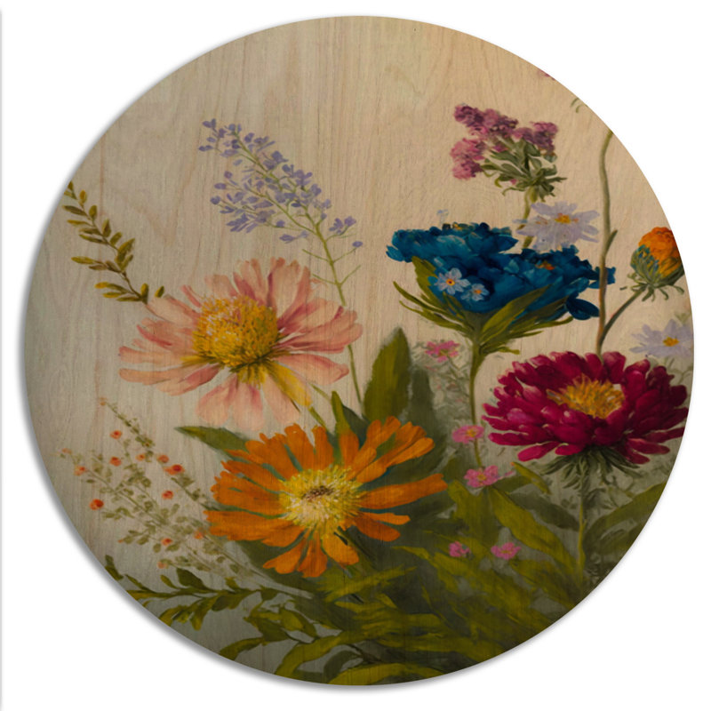 Décoration murale fleurs peintes en fleurs V - Bouquet floral, H 16 po x l 16 po x P 1 po