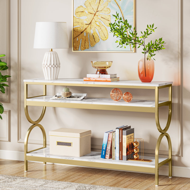 Drexell 55'' Console Table, White/Gold