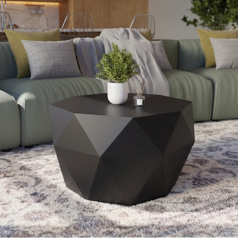 Solid Wood Round Modern Coffee Table – 29.5″ W Drum Design, Black Finish, Coffee Table for Living Room, Black