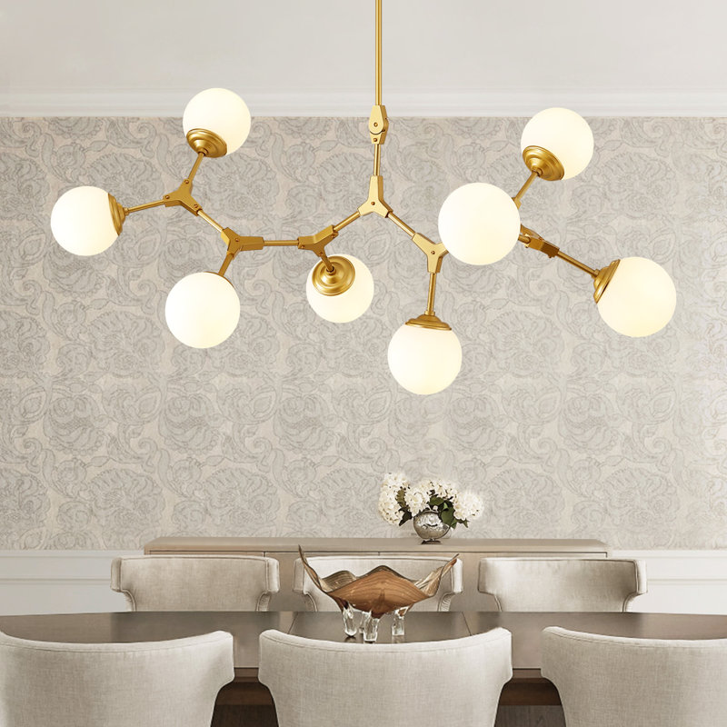 Lashae 8-Light Dimmable Modern Sputnik Linear Chandelier with Glass Globe Shades, Pendant Lighting