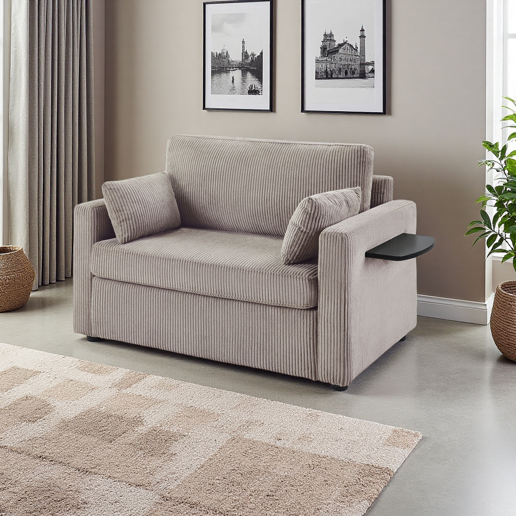 Mercer41 Convertible Chaise Lounge Sofa Bed with USB Ports, Cup