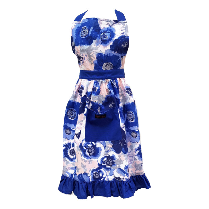 Floral Cotton Bib Apron, Cobalt Blue