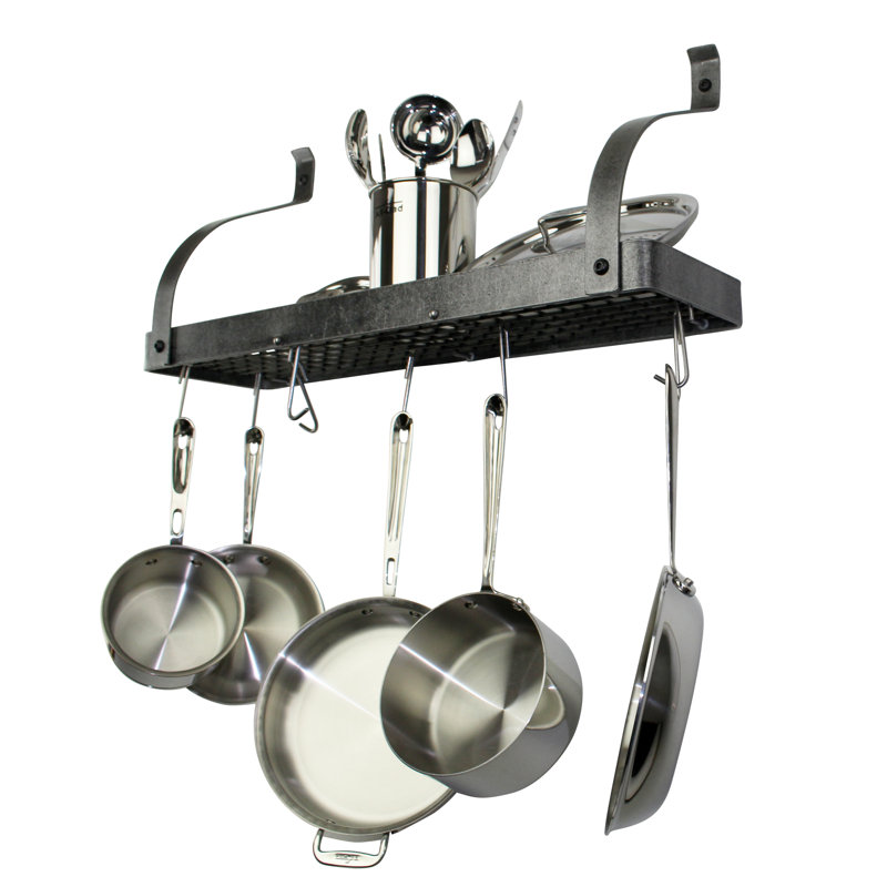 Gourmet Handcrafted Bookshelf Wall Mounted Pot Rack, 14'' H x 24'' W x 9'' D