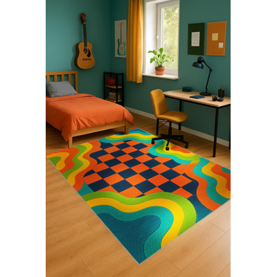Tapis noir tissé à motif floral lavable Mosso