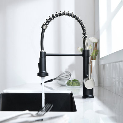 Commercial Black And Gold Kitchen Faucet With Pull Down Sprayer, Single Handle Single Lever Kitchen Sink Faucet
