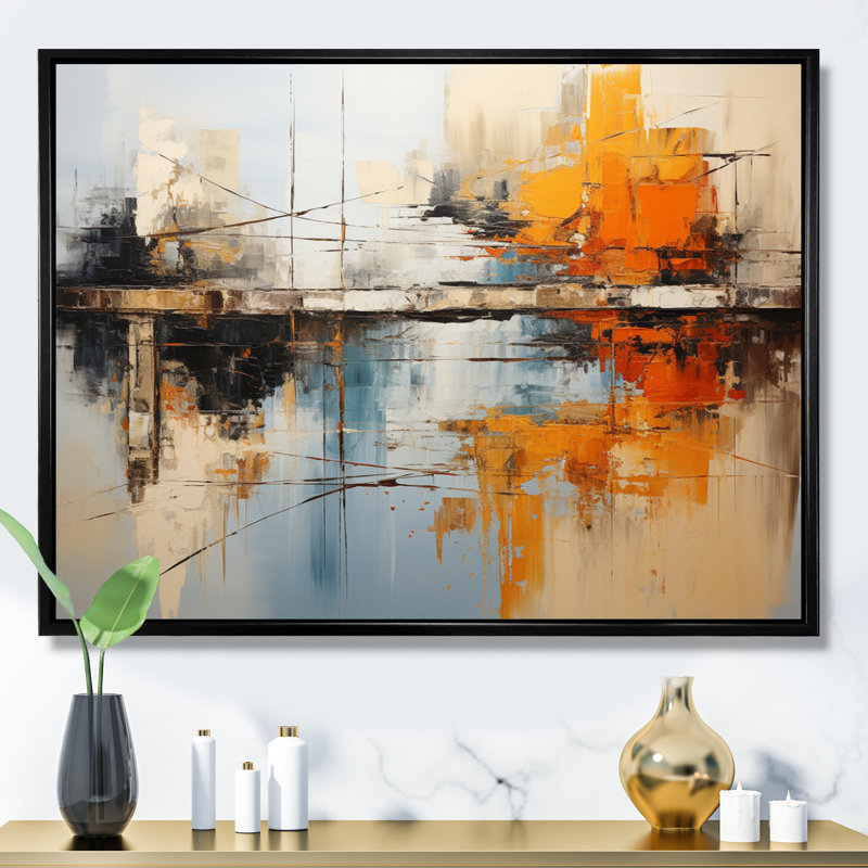 Collage de flux vert, orange et audacieux - imprimé, H 34 po x l 44 po x P 1,5 po, Cadre flottant noir