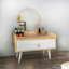 Table de maquillage élégante avec miroir, blanc et saphir, 23,6 po x 16,0 po x 35,4 po | 100% panneau de particules enduit de mélamine, épaisseur: 0,7 pouce | Conception élégante et fonctionnelle pour les chambres à coucher modernes et les espaces 