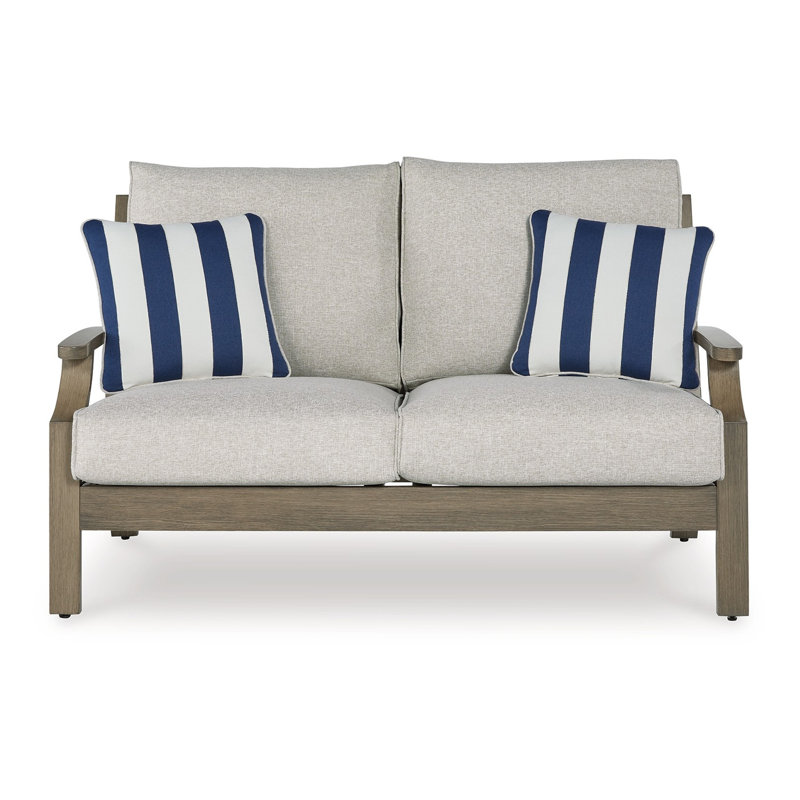 Causeuse d'extérieur Inaya, 2 coussins décoratifs, blanc crème, brun 62 pouces