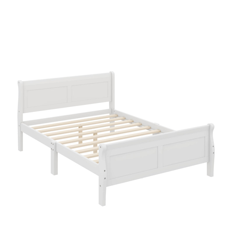 Base de lit plateforme en bois avec tête de lit Dovidio, Blanc, Grand