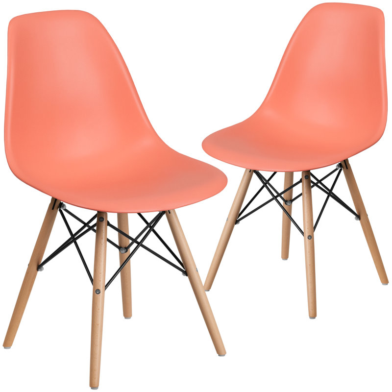 Averna Modern Side Chair with Wood Legs, Peach