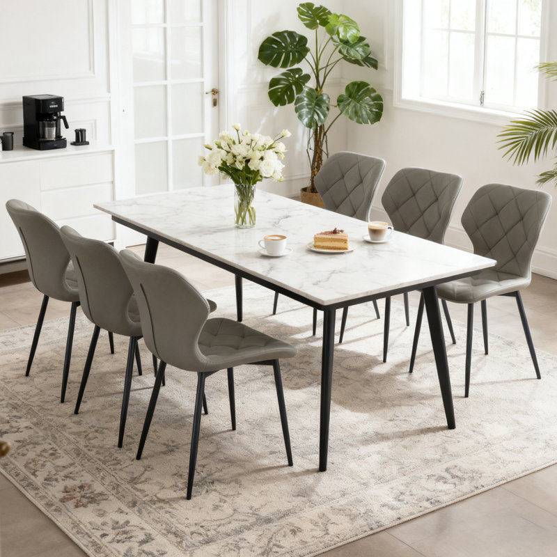 Upholstered Armless Dining Chair With Wraparound Backrest, Faux Leather Grey