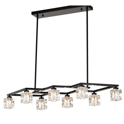 8 - Noir mat pour plafonds hauts Ambiance - Plafonnier industriel moderne avec tiges réglables, cristal, foyers, atmosphère métallique