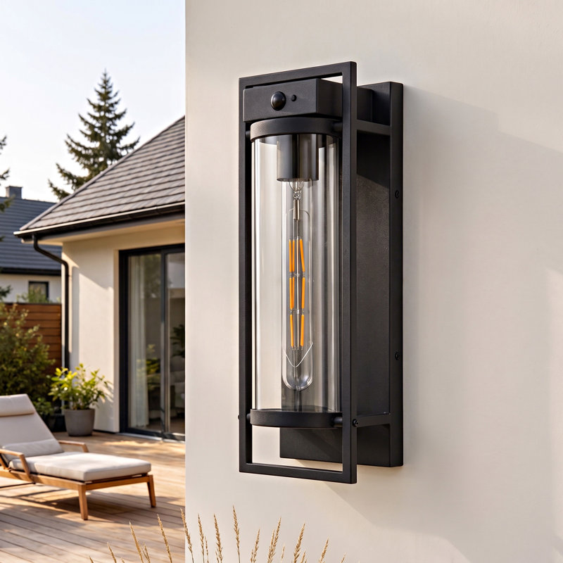 1 - Light 15" Iron Wall Light With Dusk To Dawn And Motion Sensor