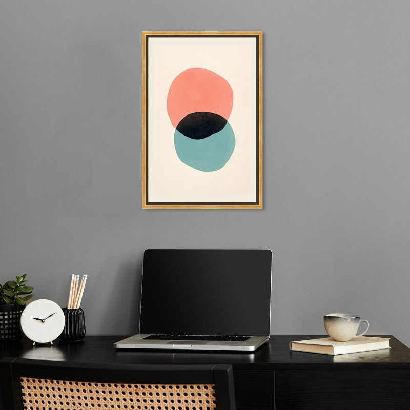 «Neutral Intersection Retro Abstract Wall Art» par Notoriart, H 46 po x l 31 po, Cadre doré