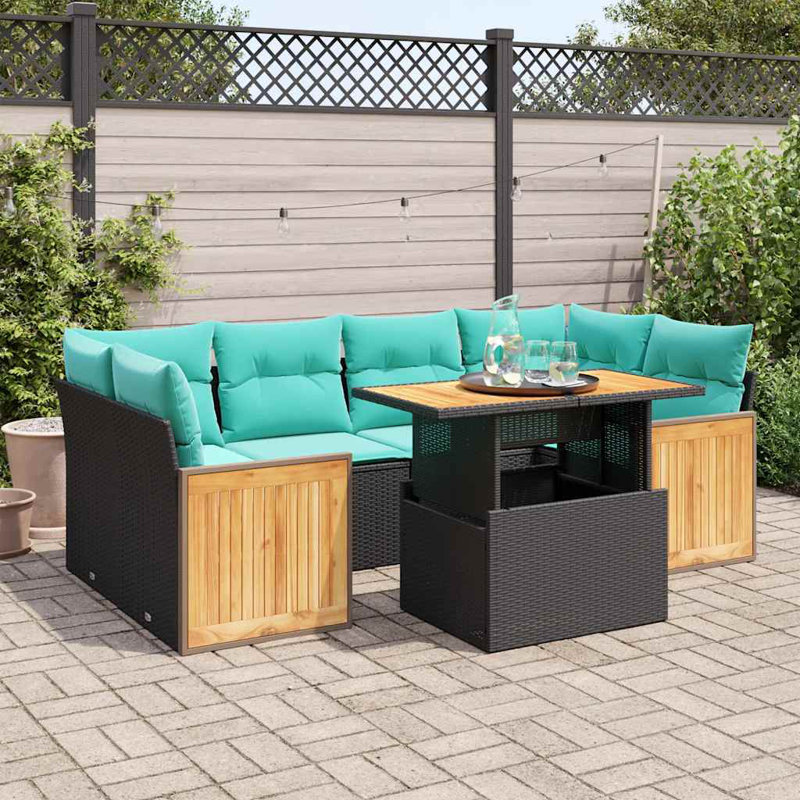  Ensemble de canapé de patio 7 pièces avec coussins en rotin polyacacia