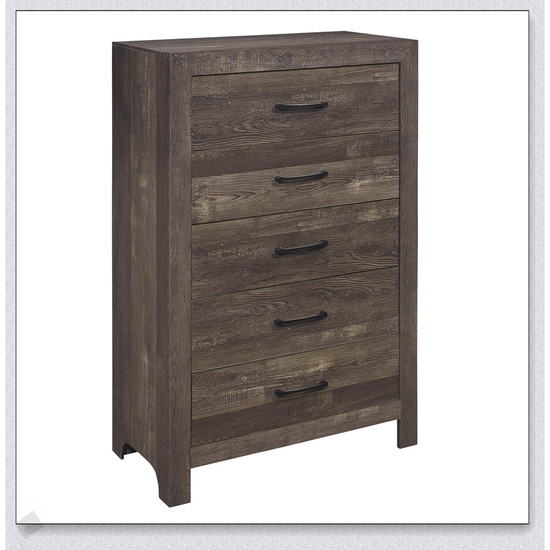 Commode rustique à 5 tiroirs avec quincaillerie en métal noir, solution de rangement durable et élégante pour la chambre à coucher