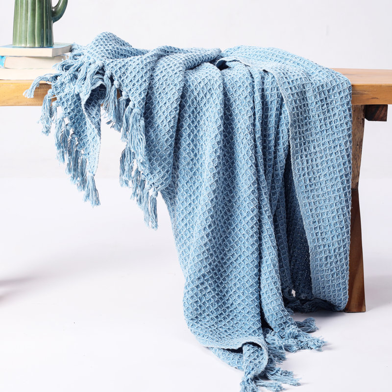 Stonewash Blue Cotton Waffle Weave Throw Blanket