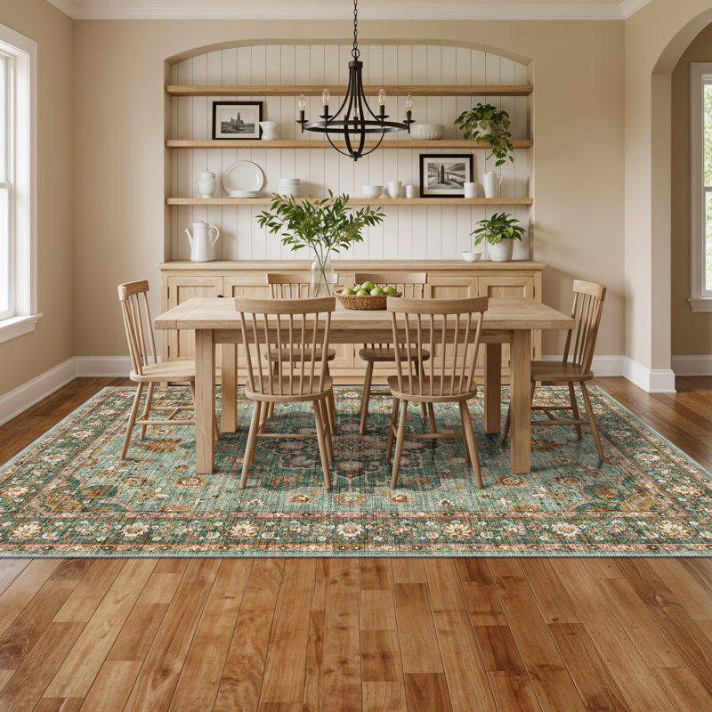 Washable Oriental Area Rug - Rugs for Living Room Soft Carpet for Bedroom Waterproof Floral Distressed Indoor Stain Resistant Non-Shedding Floor Carpets (Green)