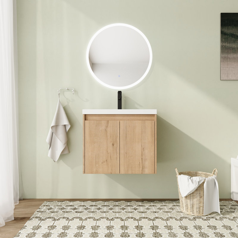 Meuble-lavabo mural 24 po avec plateau en résine et portes à fermeture en douceur 24 po