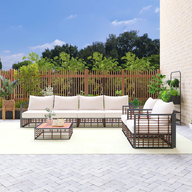 Ensemble de canapé modulaire en métal 7 pièces Modern Minimalist, Beige/brun