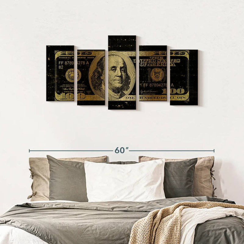 " Hundred Dollars " 5 - Pieces, 24" H x 49" W x 1.25" D