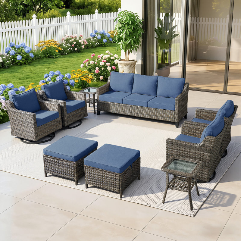 Ensemble de conversation de patio 9 pièces Maellys, Blue
