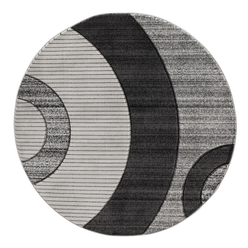 Tapis gris / beige Anjolie, Rond 8 pi 1 po
