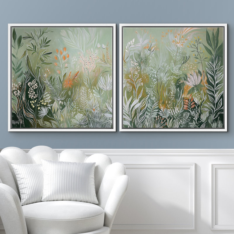 «Lush Botanical Garden», ensemble de 2 reproductions d'art sur toile encadrées, H 16 po x l 32 po, Cadre flottant blanc