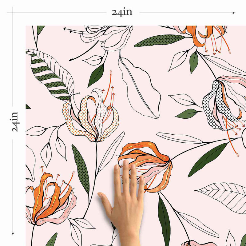 Panneau de papier peint adhésif fleur, L 126 po x l 24 po