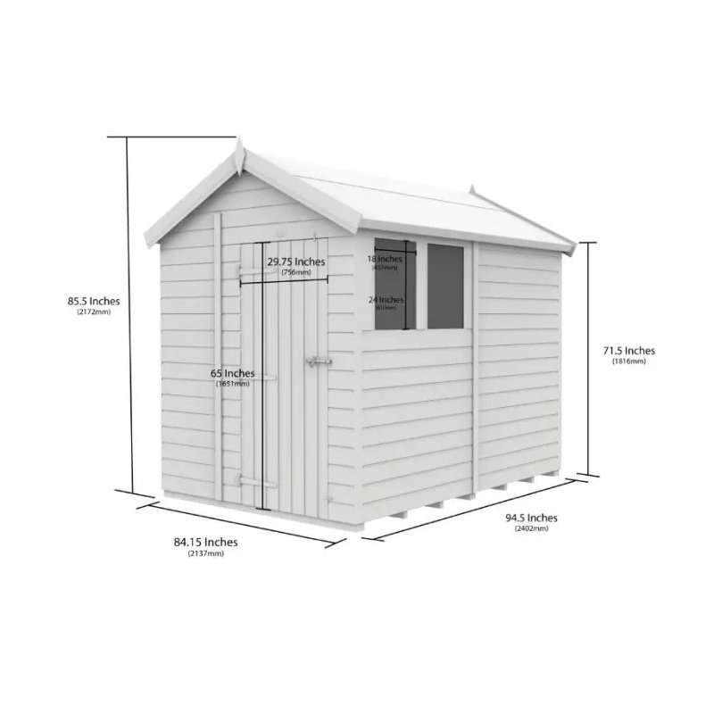 Total Sheds 7ft x 8ft Apex Garden Shed - Double Door - With Windows - Pressure Treated Timber - UK Manufactured