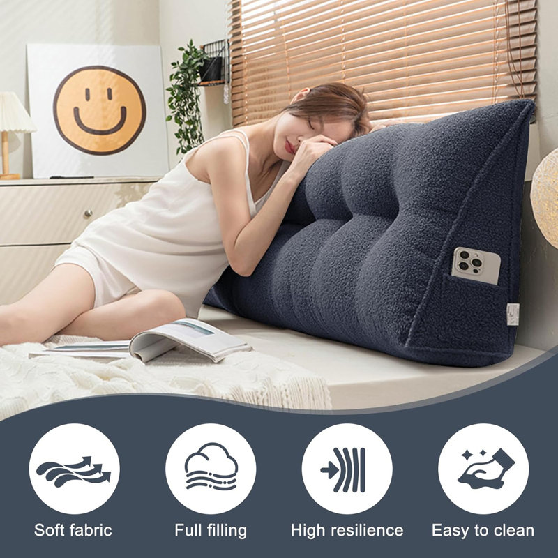 Teddy Velet Ergonomic Triangular Bed Rest Pillow, Navy, Triangular 20"H x 59"W